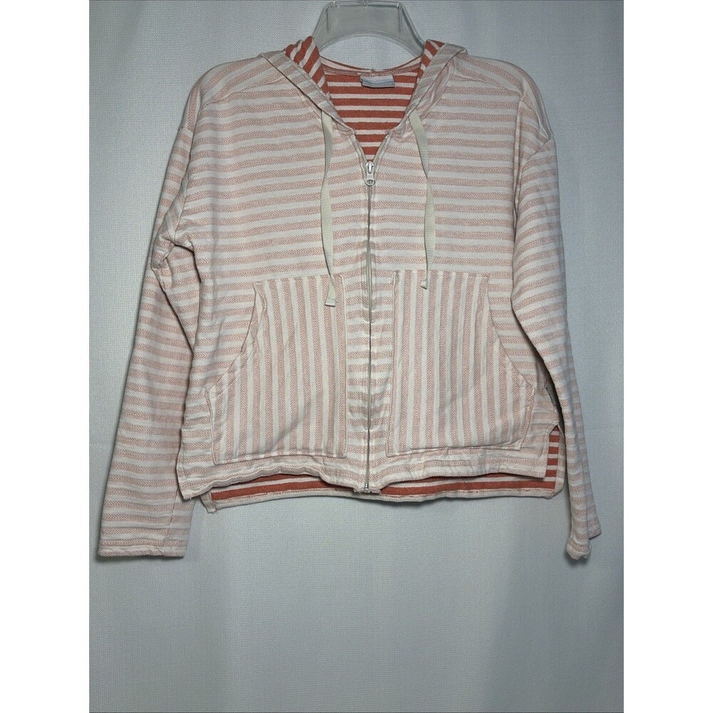 Columbia Womens Medium Jacket Spring Full Zip Hoodie Orange Salmon Stripe Light
